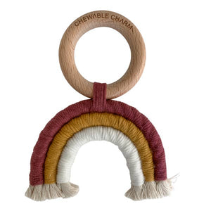 rainbow macrame teether ring - berry & white - Blush Bebes 