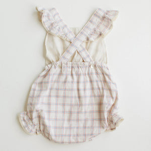 poppy romper - white chex - Blush Bebes 