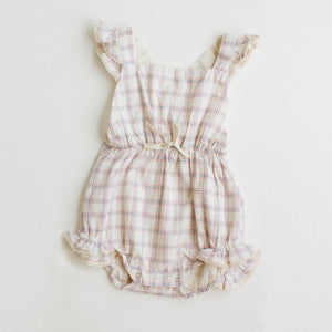 poppy romper - white chex - Blush Bebes 