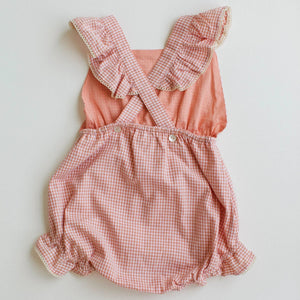 poppy romper - peach chex - Blush Bebes 