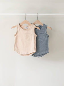 basic pocket tank top - b&w stripe - Blush Bebes 