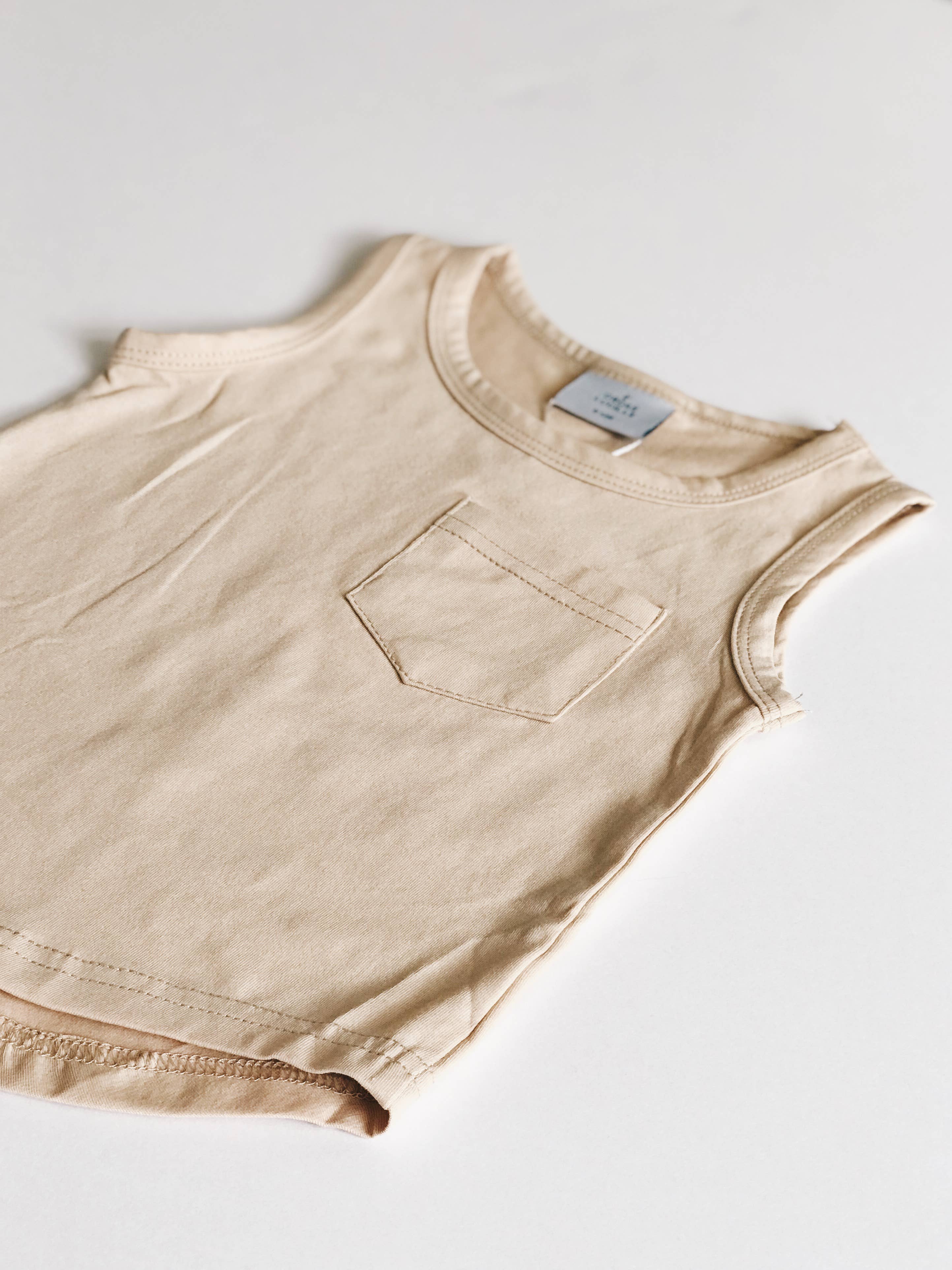 basic pocket tank top - sand - Blush Bebes 